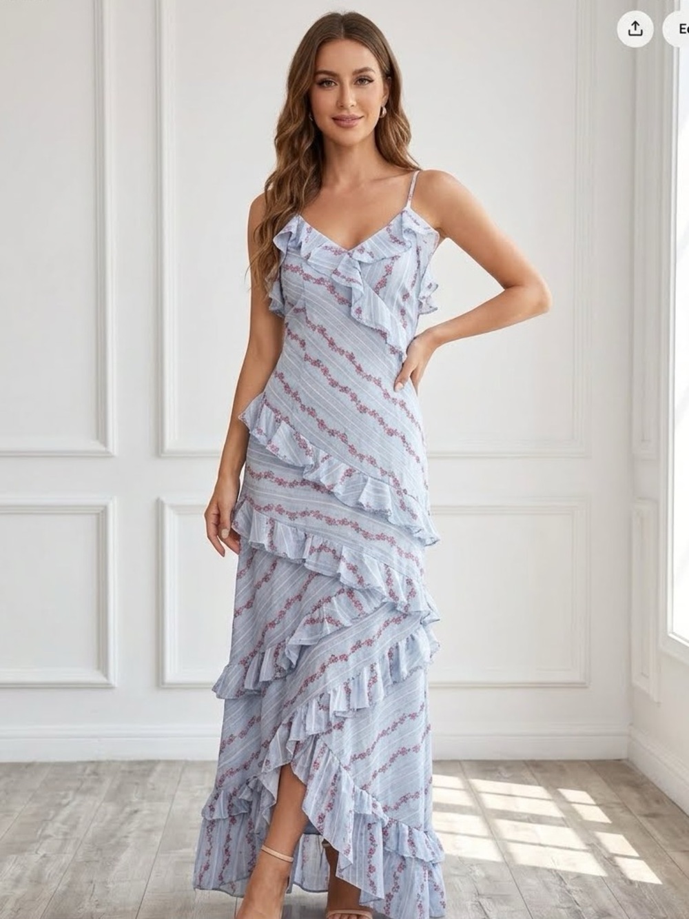 Rareraw Floral Ruffle Maxi Dress in Light Blue
